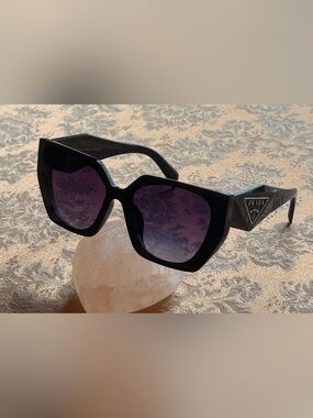 Prada Black Acetate Sunglasses with Purple Gradient Lenses